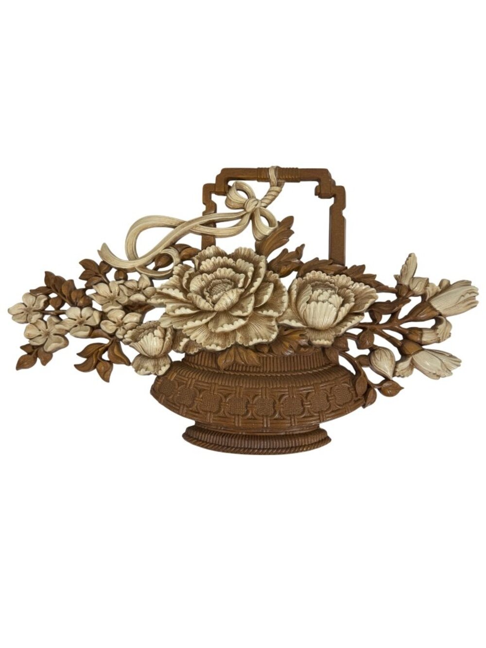 MCM Syroco Homco Wall Hanging Floral Basket Molded Plastic #7605 Dogwood Peonies